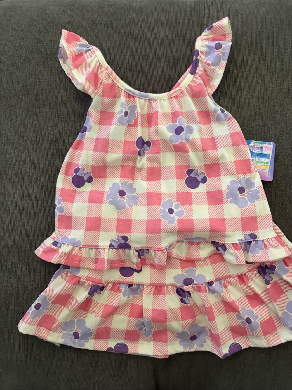 Minnie Mouse 2 Piece Pink Gingham Ruffle Shirt & Scooter Skirt - Girls